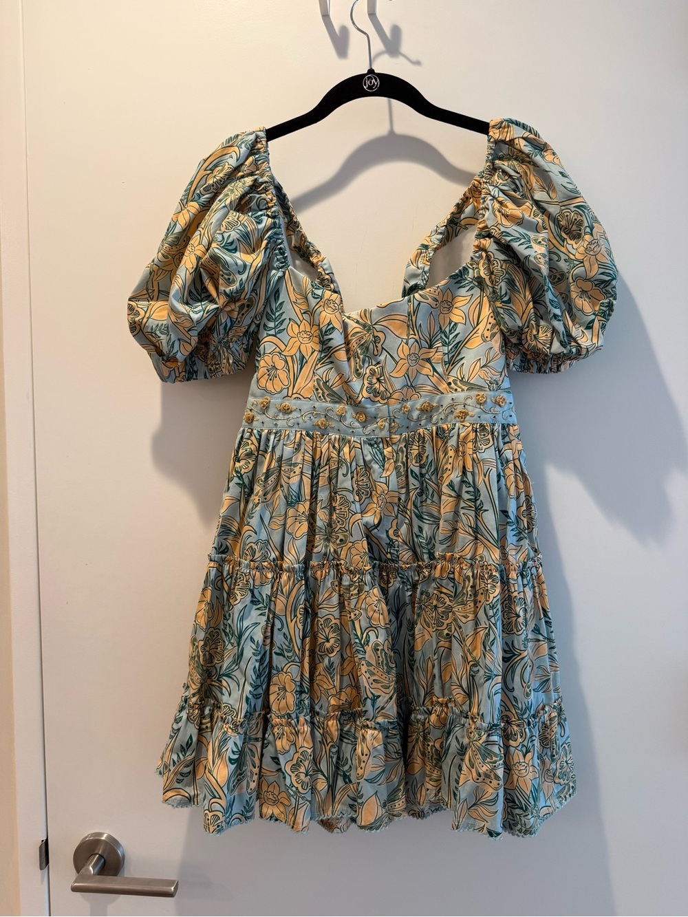 Agua by Agua Bendita Aqua and Yellow Floral Puff-Sleeve Mini Dress - Picture 4 of 7